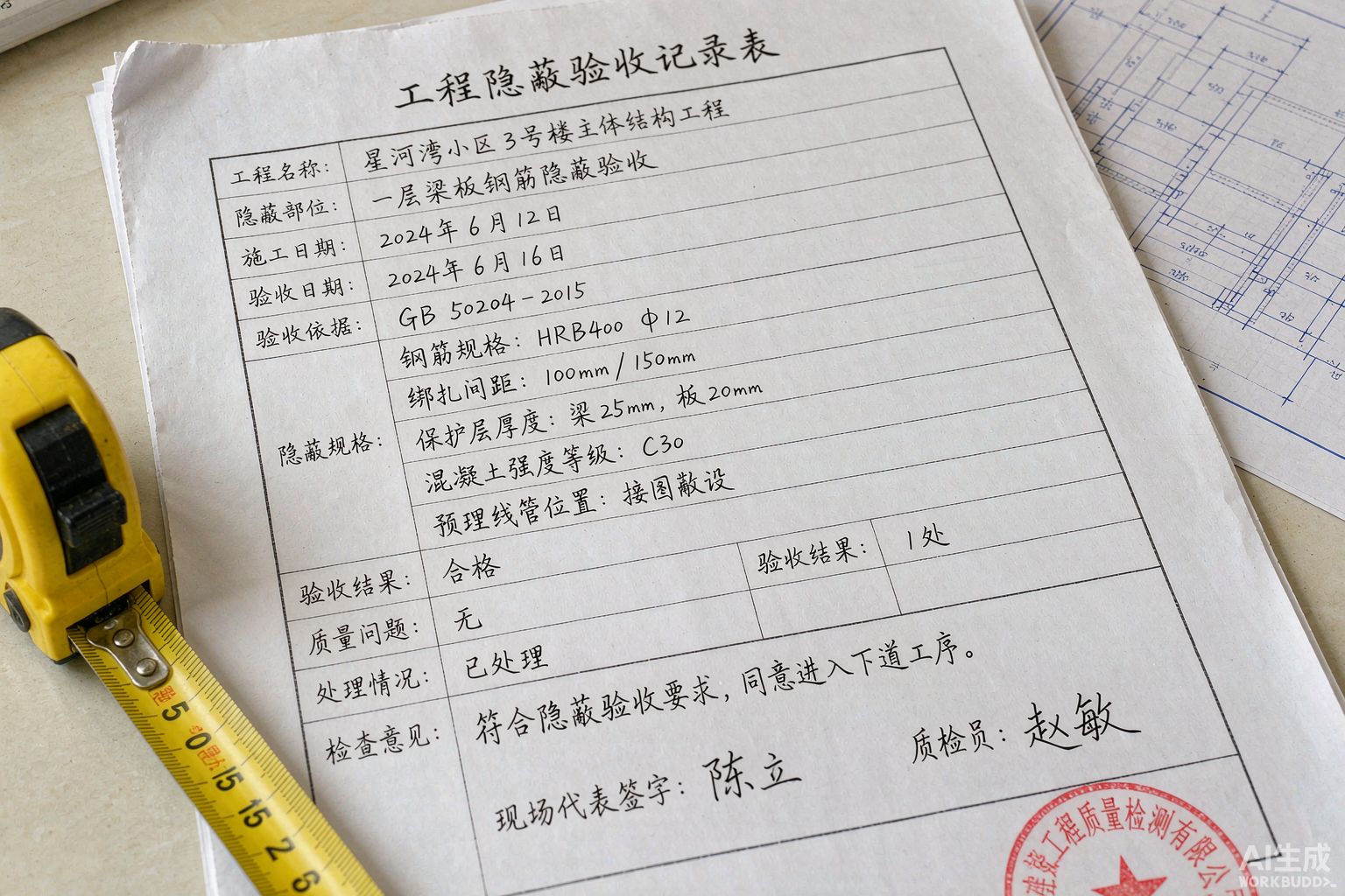监理日志 · 钢筋验收批注